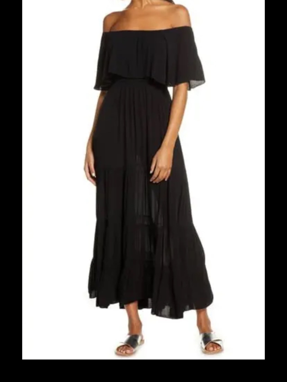 New Elan Black Off-Shoulder Tiered Ruffle Maxi Dress Coverup travel clothes